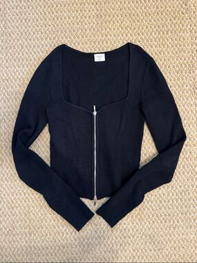 Abercrombie & Fitch Black Long Sleeve Zip Front Top